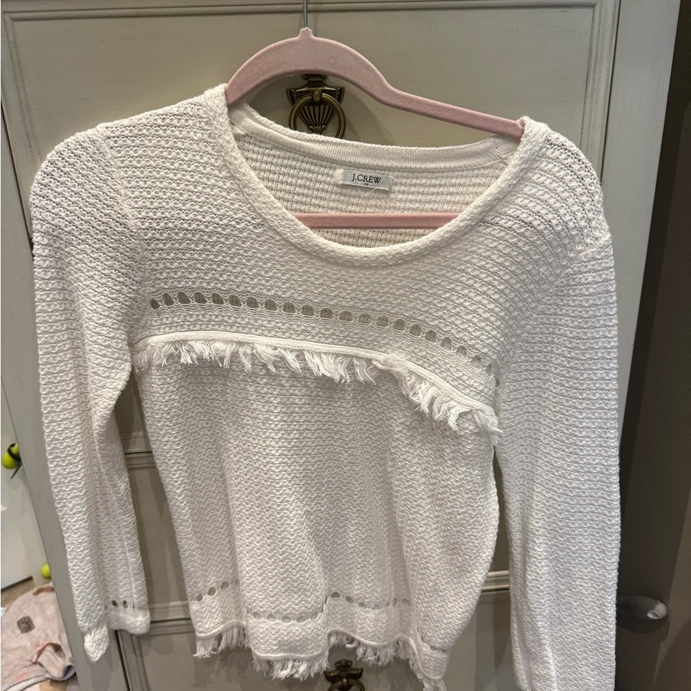 J. Crew White Textured Fringe Sweater
